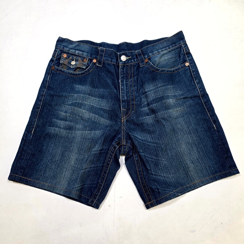 True Religion Jean Shorts Mens 38 Blue Dark Wash Horseshoe Logo Denim Streetwear